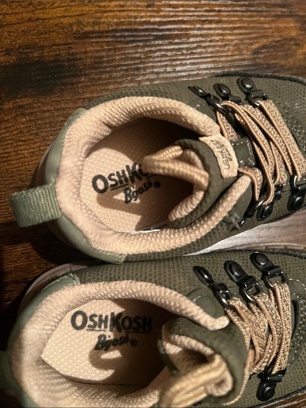 OshKosh B'gosh Olive Green and Tan Kids Hiking Sneakers 6M